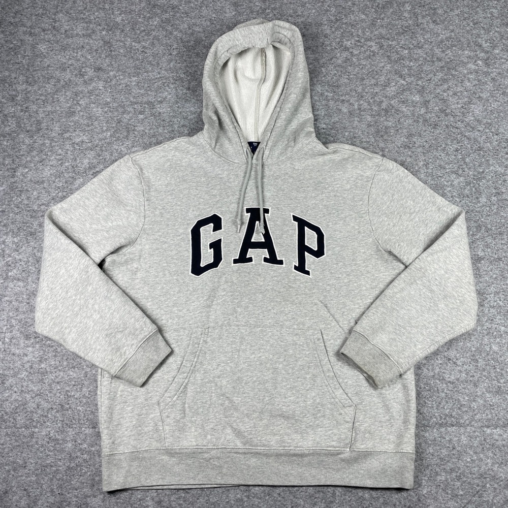 Gap Hoodie Mens L Gray Arch Applique Pullover Fleece Long Sleeve Sweatshirt